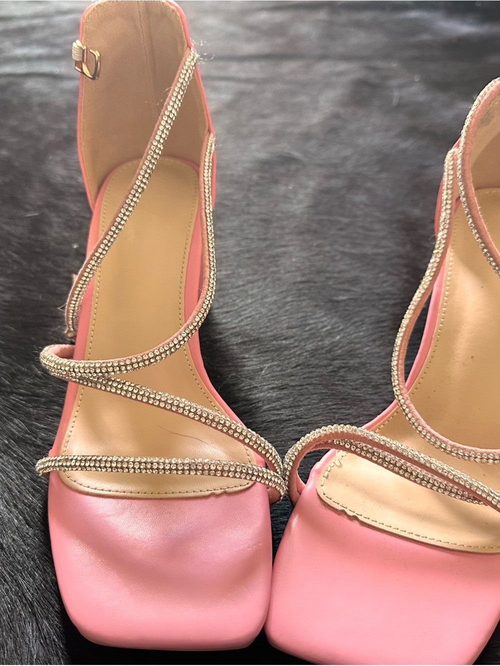 Pink Rhinestone-Strap Wedge Sandals